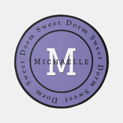 Cute School Monogram Black Purple Dorm Sweet Round Rug