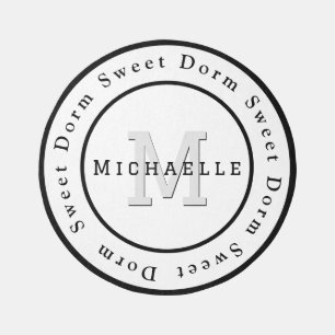 Cute School Monogram Black White Round Dorm Sweet Rug