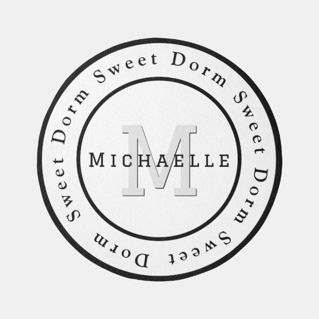 Cute School Monogram Black White Round Dorm Sweet Rug (Front)