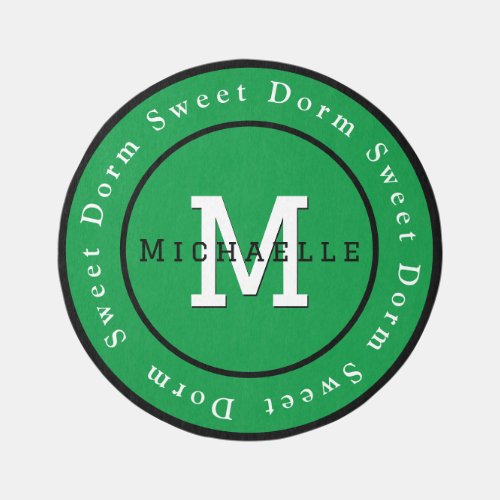 Cute School Monogram Green Dorm Sweet Round Rug