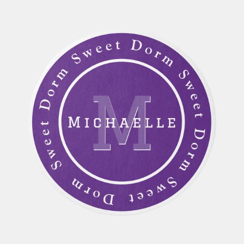 Cute School Monogram Purple White Round Dorm Sweet Rug