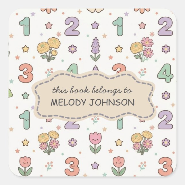 Cute School Numbers Pattern Name Bookplate (Front)