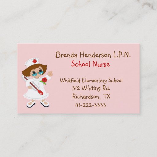 Customizable Cute School Nurse Business Card
