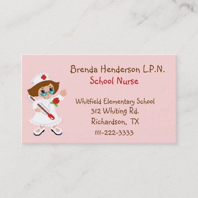 Cute School Nurse Business Card (Front)