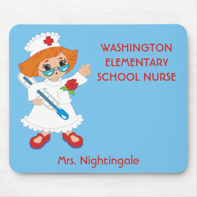 Cute School Nurse Personalized School and Name Mouse Pad (Front)