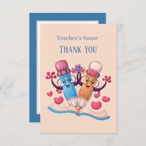 cute School pencils add name sentiment Teacher Thank You Card