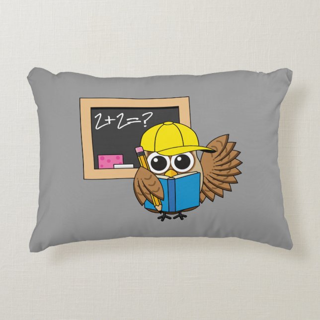 Cute School Student Owl Cartoon Accent Pillow (Front)