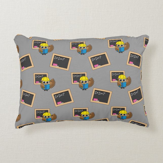 Cute School Student Owl Cartoon Accent Pillow (Front)