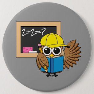 Cute School Student Owl Cartoon Button