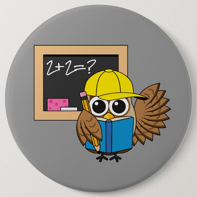 Cute School Student Owl Cartoon Button (Front)