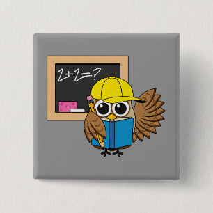 Cute School Student Owl Cartoon Button