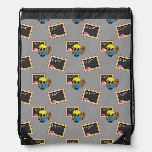 Cute School Student Owl Cartoon Drawstring Bag (Front)