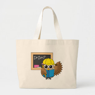 Cute School Student Owl Cartoon Large Tote Bag