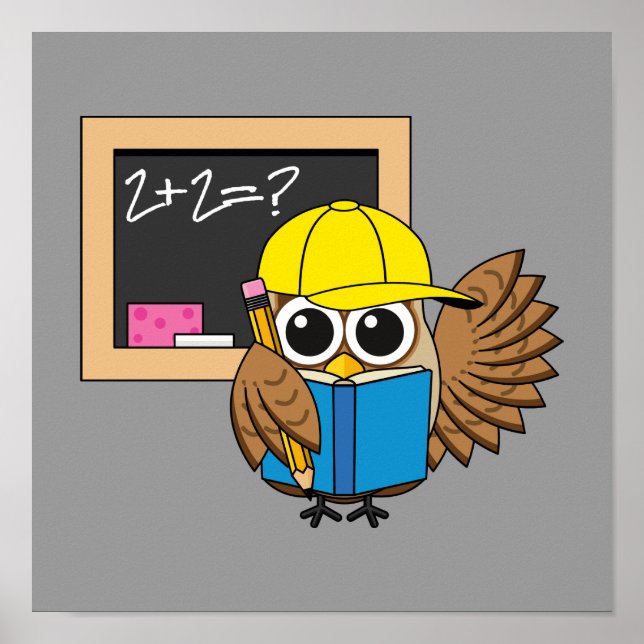Cute School Student Owl Cartoon Poster (Front)