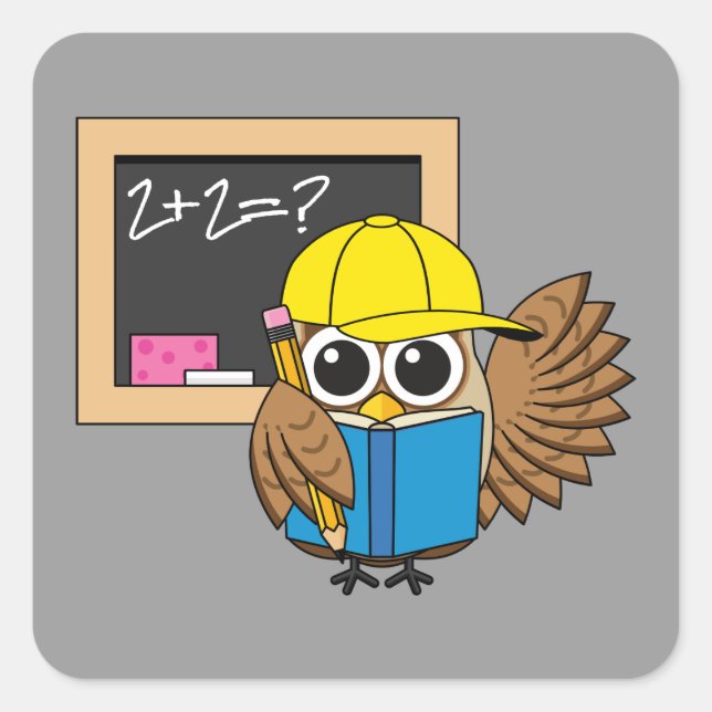 Cute School Student Owl Cartoon Square Sticker (Front)