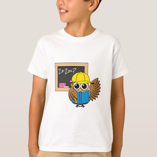 Cute School Student Owl Cartoon T-Shirt (Front)