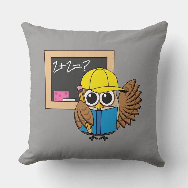 Cute School Student Owl Cartoon Throw Pillow (Front)