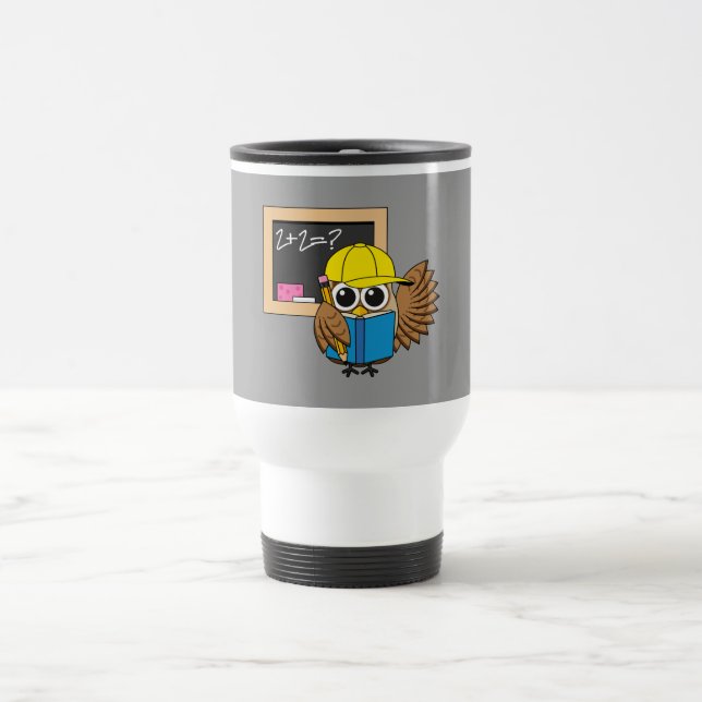 Cute School Student Owl Cartoon Travel Mug (Center)