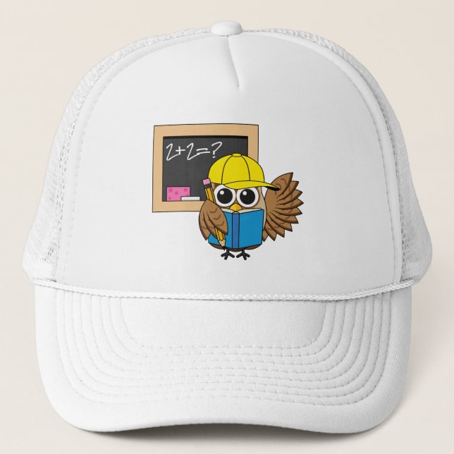 Cute School Student Owl Cartoon Trucker Hat (Front)