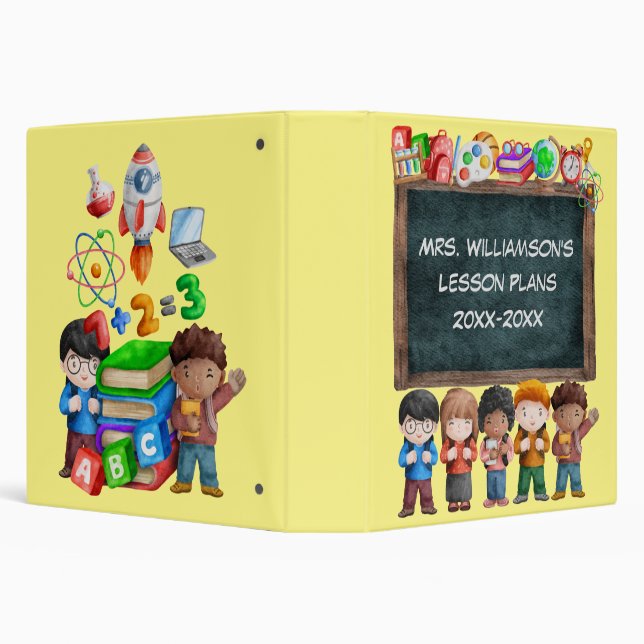 Cute School Watercolor Chalkboard Text Teacher  3 Ring Binder (Background)