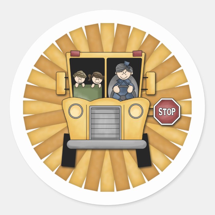 Cute Schoolbus design Round Stickers