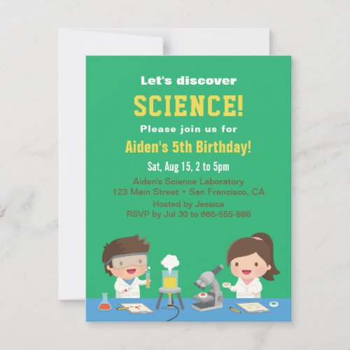 Cute Science Kids Birthday Party Invitations