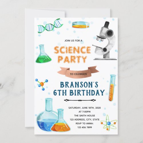 Cute science party birthday invitation