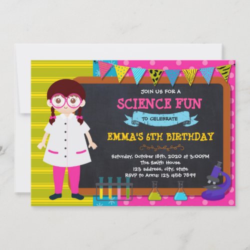 Cute scientist girl birthday invitation