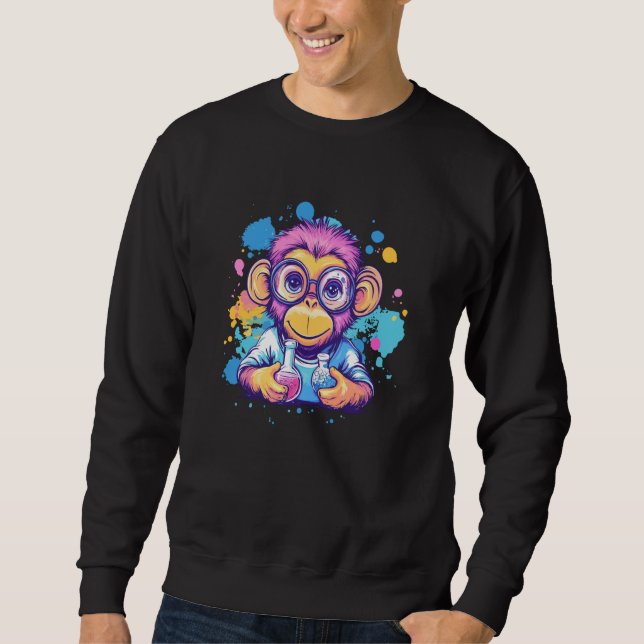 Cute Scientist Monkey Mixing Potions Fun Sweatshirt (Front)
