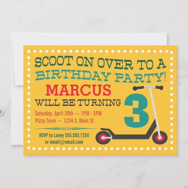 Cute Scooter Boys Birthday Invitations (Front)