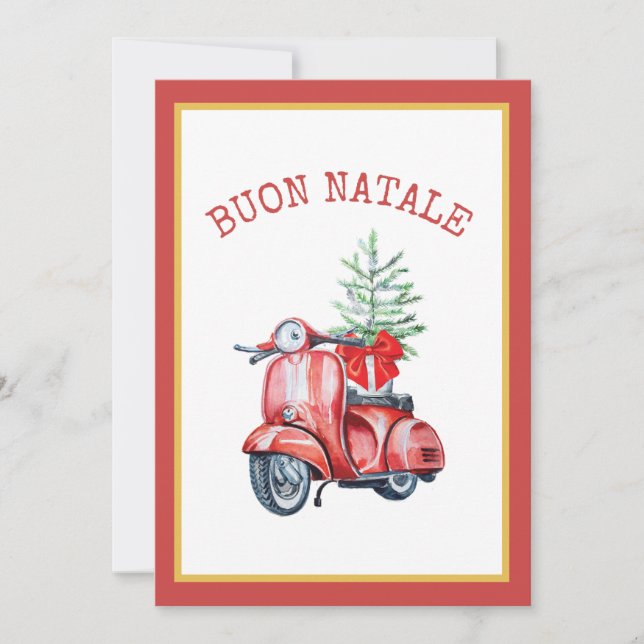 Cute Scooter Buon Natale Holiday Greeting  Thank You Card (Front)
