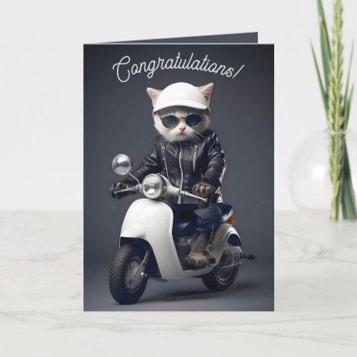Cute Scooter Kitty Congratulations Thank You Card