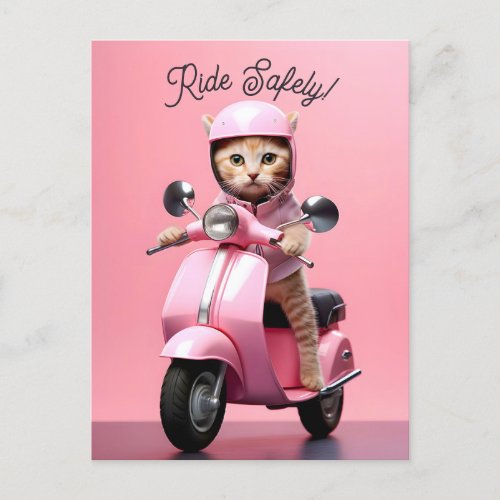 Cute Scooter Kitty Ride Safely Postcard
