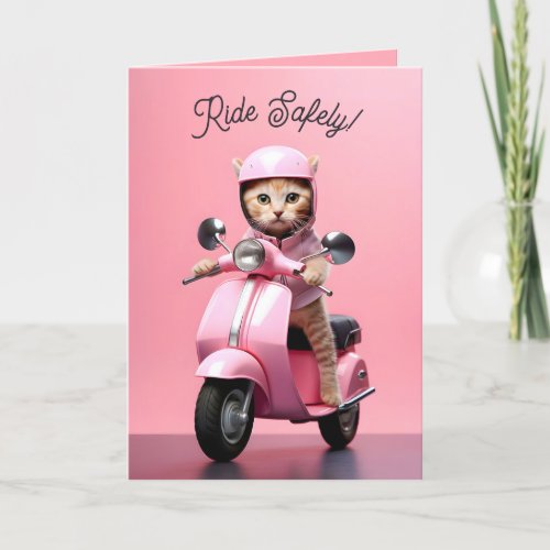 Cute Scooter Kitty Ride Safely Thank You Card