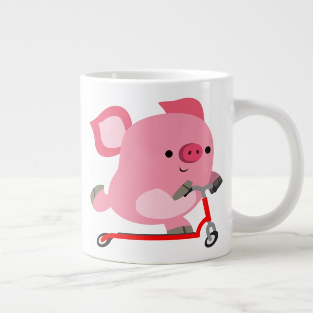 Cute Scooter-Riding Cartoon Pig Giant Coffee Mug (Right)