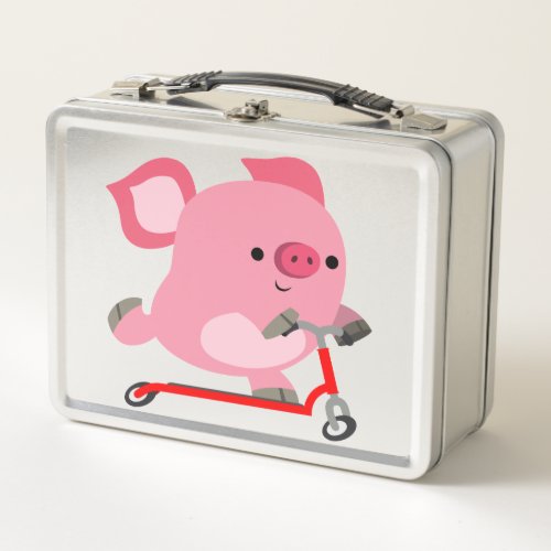 Cute Scooter_Riding Cartoon Pig Metal Lunch Box