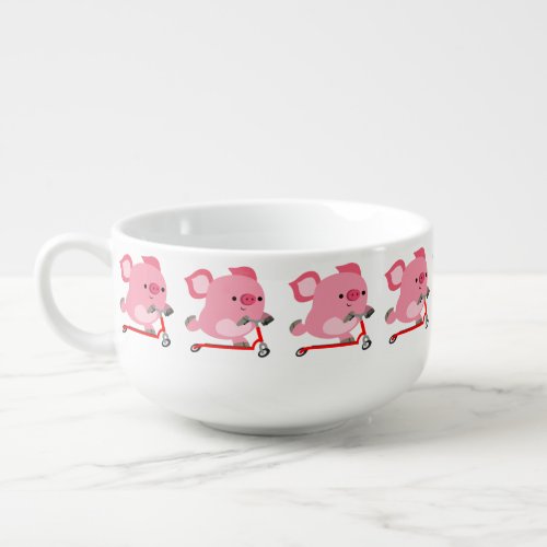 Cute Scooter_Riding Cartoon Pig Soup Mug