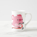 Cute Scooter-Riding Cartoon Pig Tea Cup