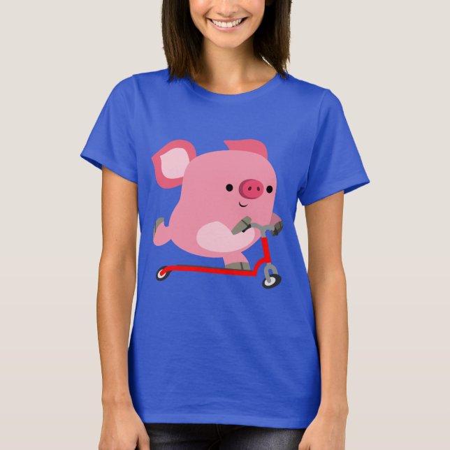 Cute Scooter-Riding Cartoon Pig Women Tee (Front)