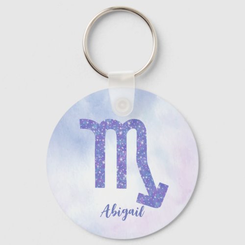 Cute Scorpio Astrology Sign Personalized Purple Keychain