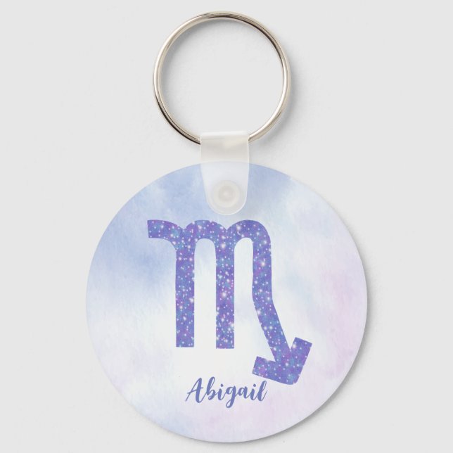 Cute Scorpio Astrology Sign Personalized Purple Keychain (Front)