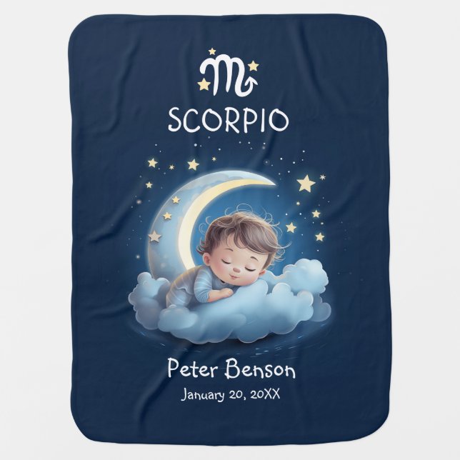 Cute Scorpio Baby Sleeping Moon Zodiac Astrology Baby Blanket (Front)