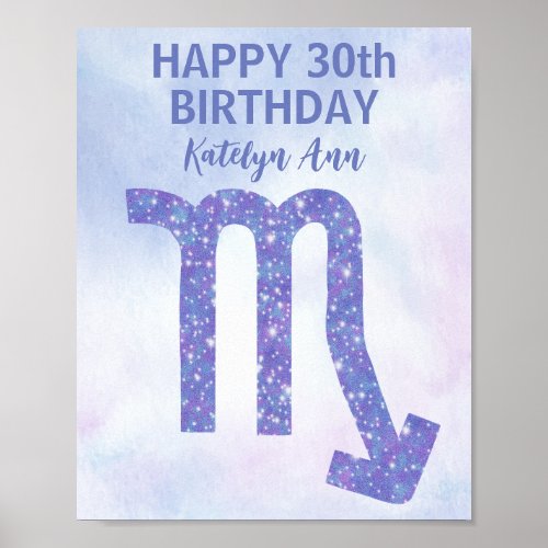 Cute Scorpio Personalized Purple Happy Birthday Poster