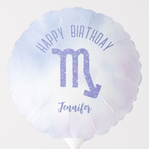 Cute Scorpio Sign Custom Purple Happy Birthday Balloon