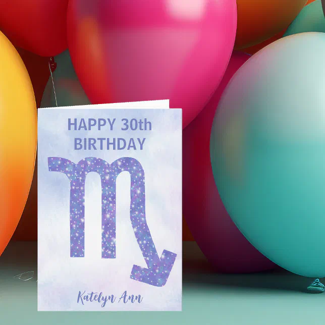 Cute Scorpio Sign Custom Purple Happy Birthday Card
