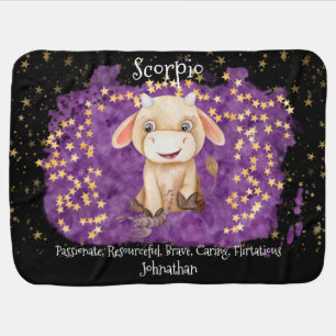 Cute Scorpio Watercolor Bull Zodiac Baby Blanket