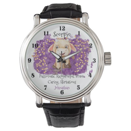 Cute Scorpio Watercolor Bull Zodiac Personalized Watch