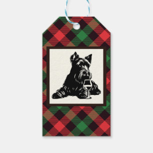 Cute Scottie Colorful Plaid Wine Glass Gift Tags