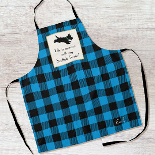 Cute Scottie Dog Buffalo Plaid Blue Apron