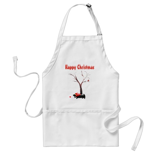 Cute Scottie Dog Christmas Adult Apron (Front)
